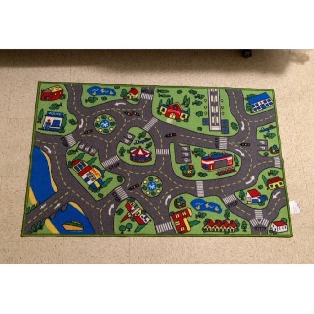 New Large Kids Carpet Playmat Rug 52 x 32 Non-Slip Backing, City Life Play Mat